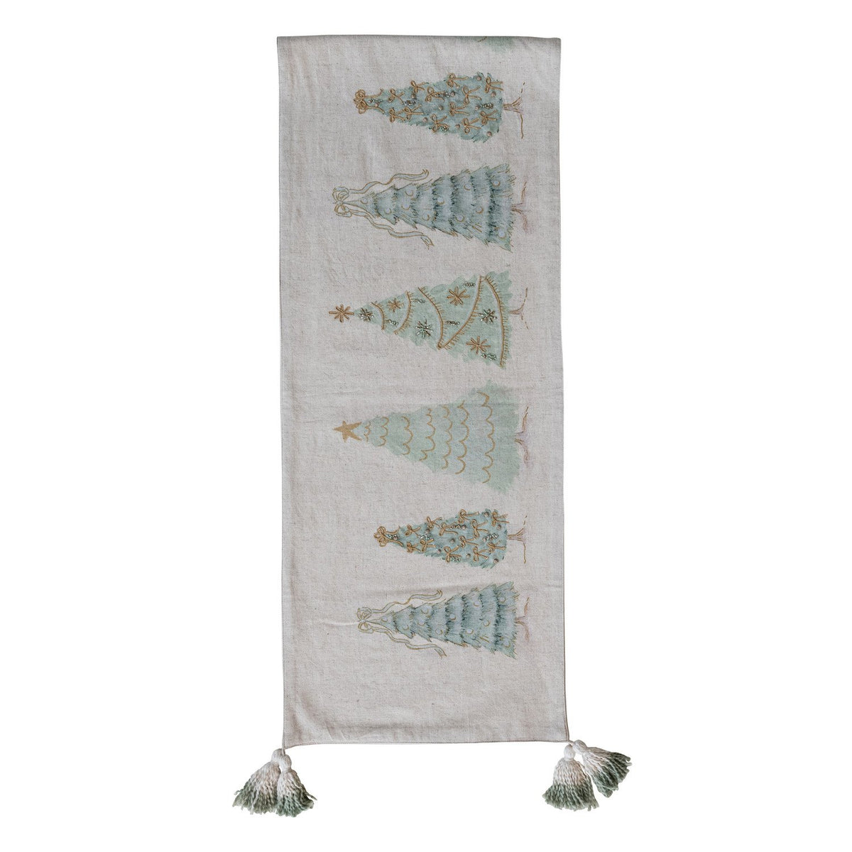 Design Shop Table Runner with Trees, Embroidery, Beads, French Knots & Tassels