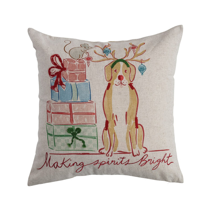 Design Shop 18" Square Cotton & Linen Printed Pillow with Embroidered Dog Image