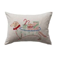Design Shop Lumbar Pillow with Embroidered Dachshund Image & Patterned Back