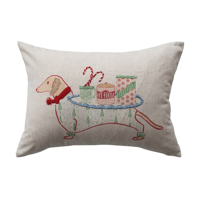 Design Shop Lumbar Pillow with Embroidered Dachshund Image & Patterned Back