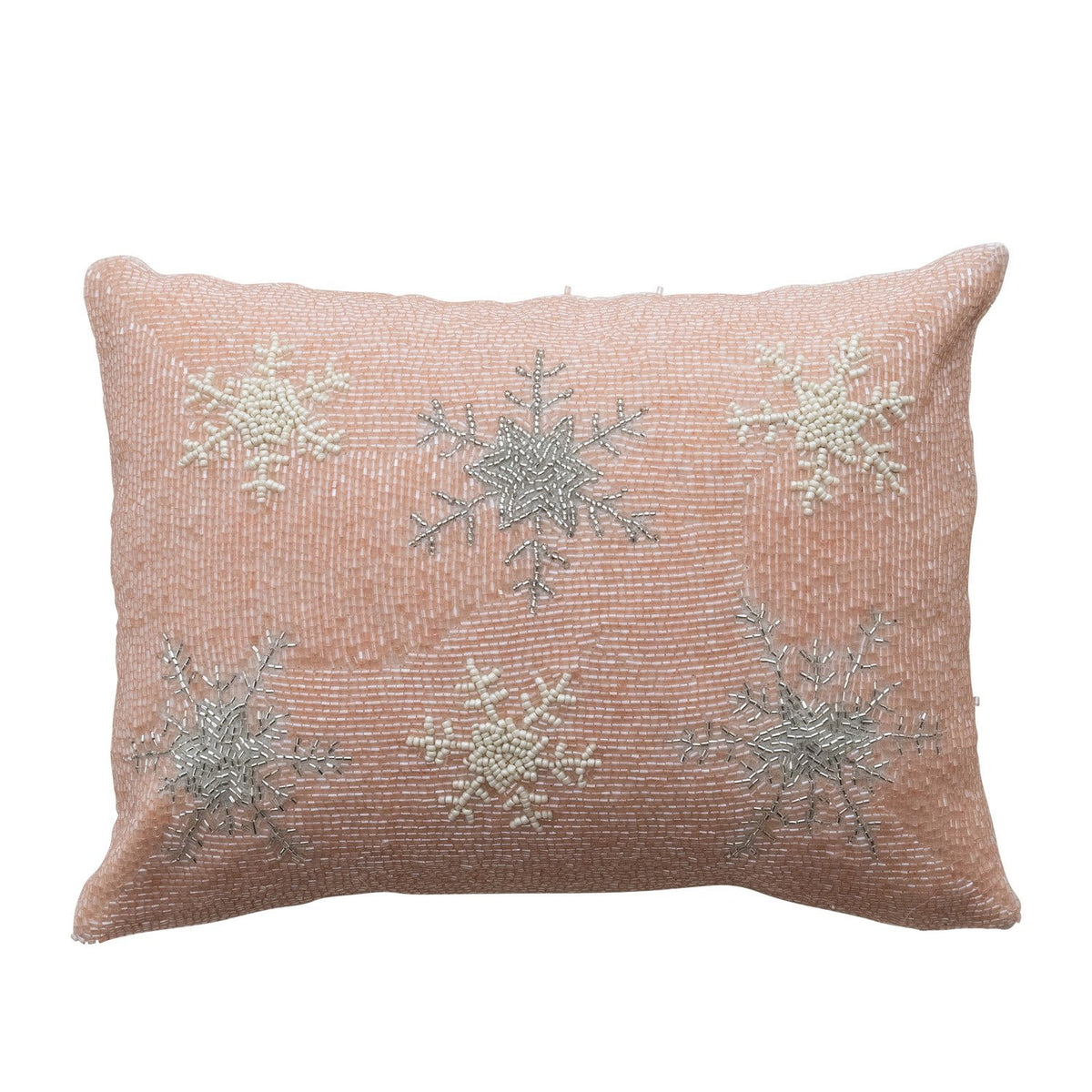 Design Shop Cotton Slub Blend Beaded Lumbar Pillow with Snowflakes