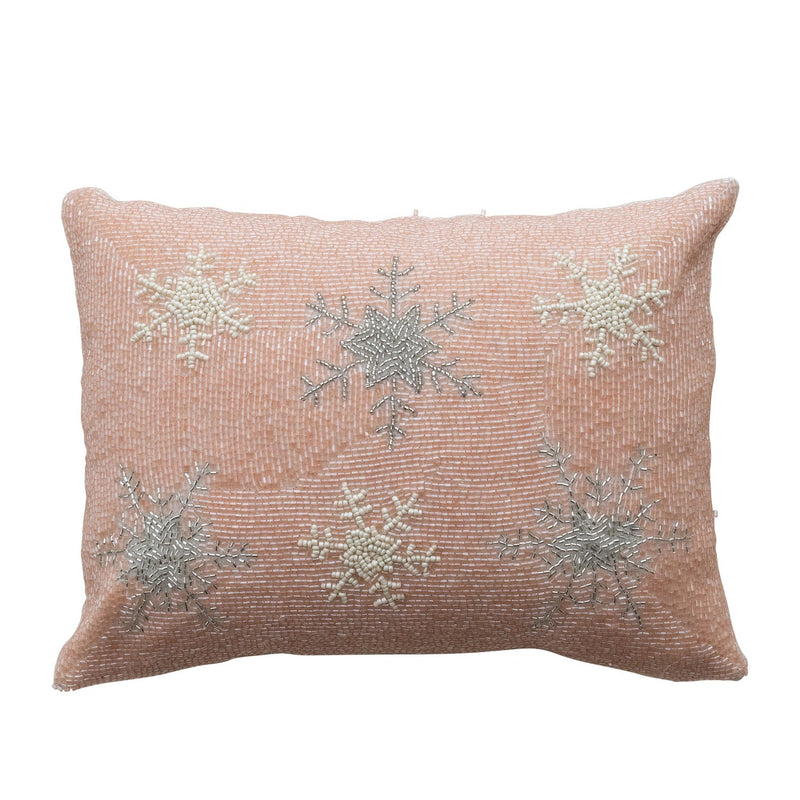 Design Shop Cotton Slub Blend Beaded Lumbar Pillow with Snowflakes