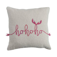Design Shop 18" Square Cotton Slub Pillow with Embroidered "Ho Ho Ho" & Tassels