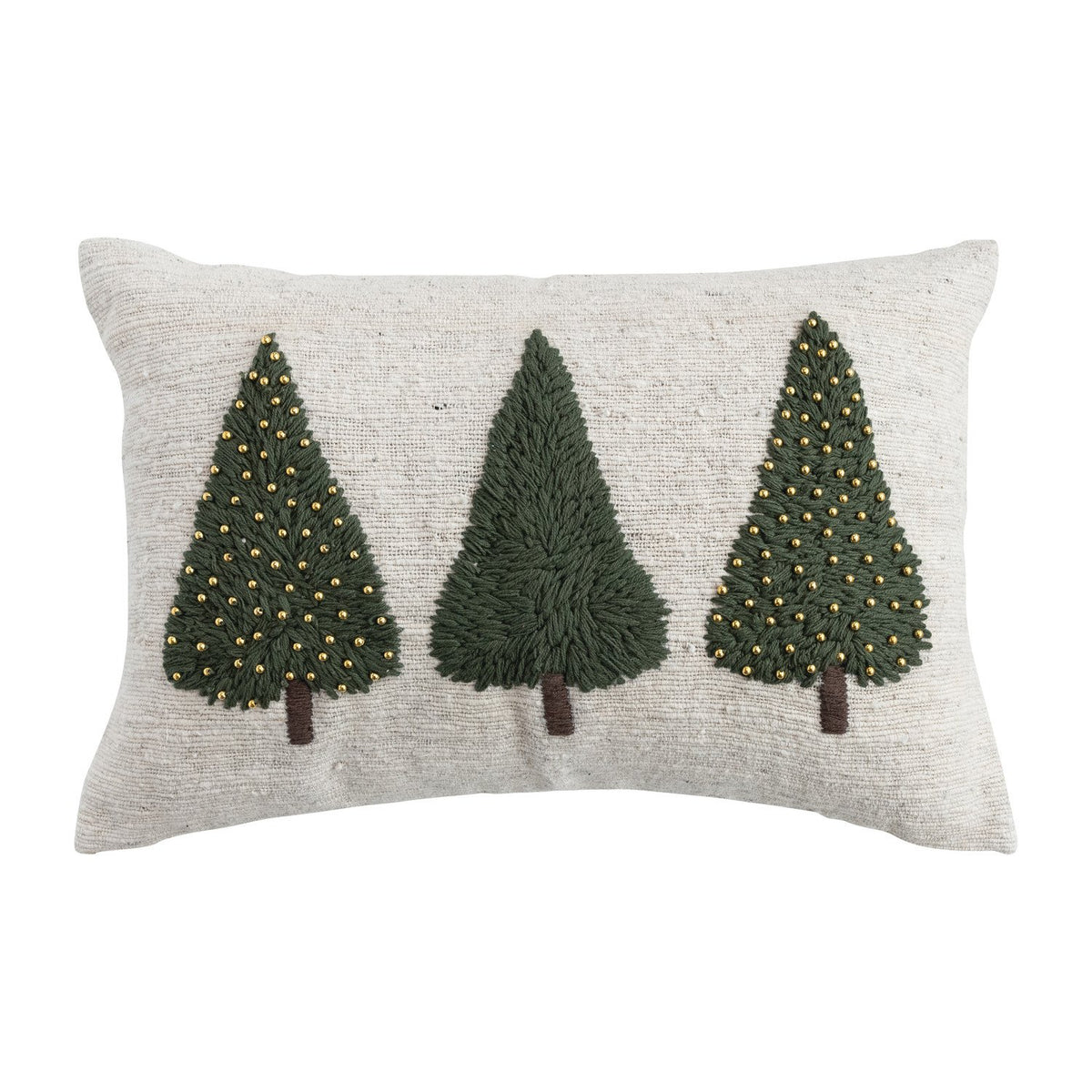 Design Shop Hand-Woven & Wool Lumbar Pillow with Embroidered Trees & Beads