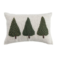 Design Shop Hand-Woven & Wool Lumbar Pillow with Embroidered Trees & Beads