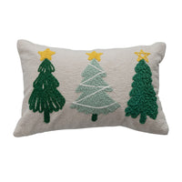 Design Shop Woven Blend Lumbar Pillow with Tufted & Embroidered Christmas Trees