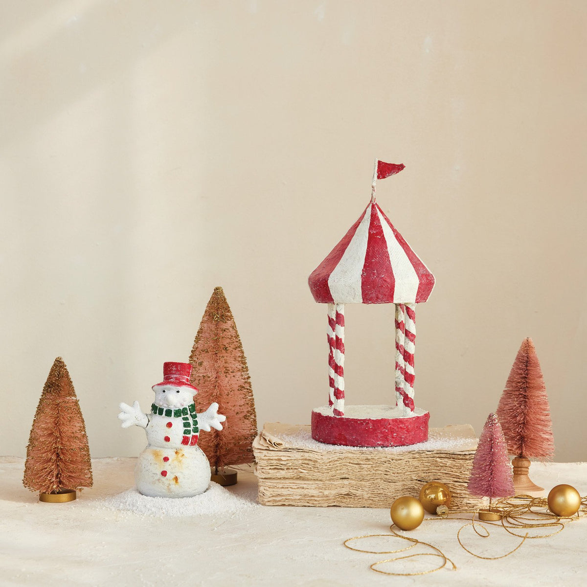 Design Shop Metal & Paper Mache Pavilion with Stripes & Flag, Red & White