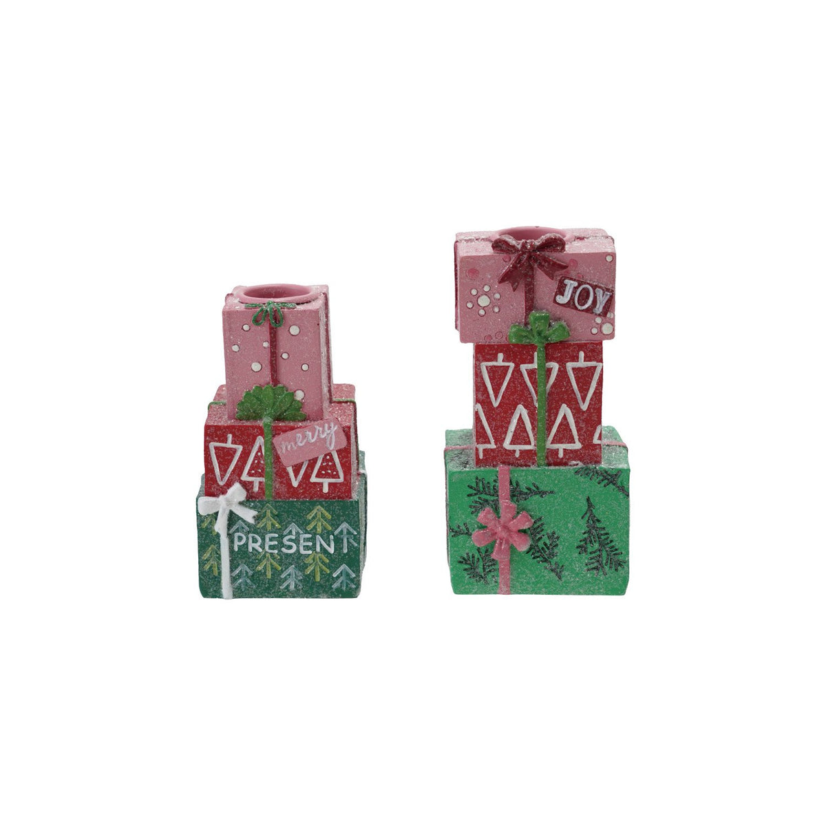Design Shop 5"H & 4"H Resin Stacked Gifts Taper Holders, Set of 2