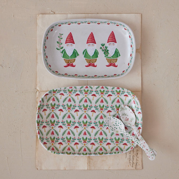 Design Shop Bamboo Fiber Tray with Woodland Holiday Image/Patterns, Set of 2
