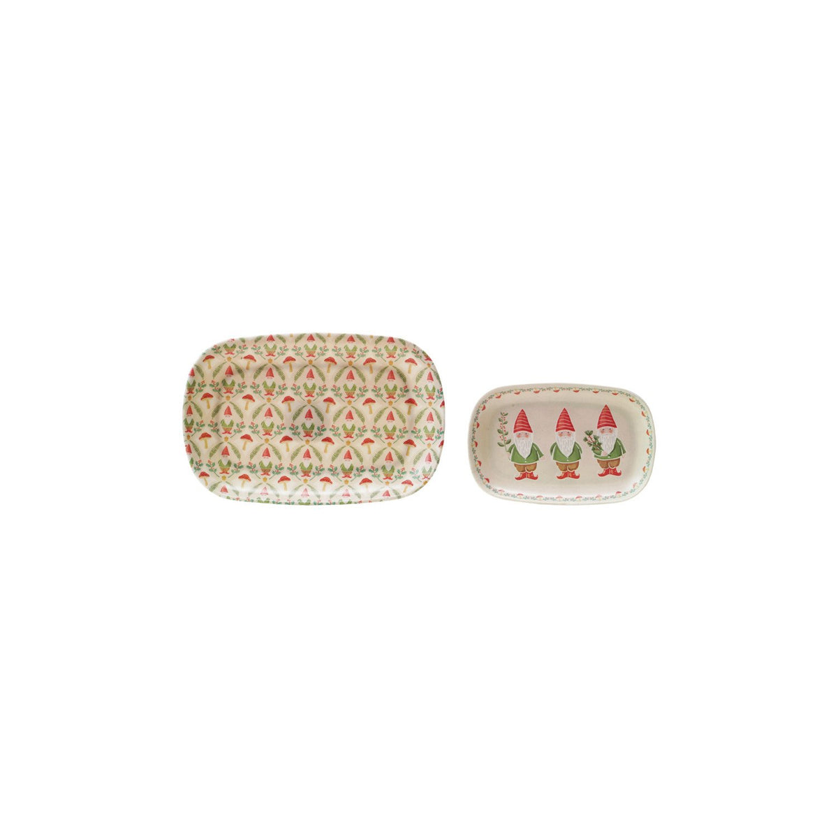 Design Shop Bamboo Fiber Tray with Woodland Holiday Image/Patterns, Set of 2