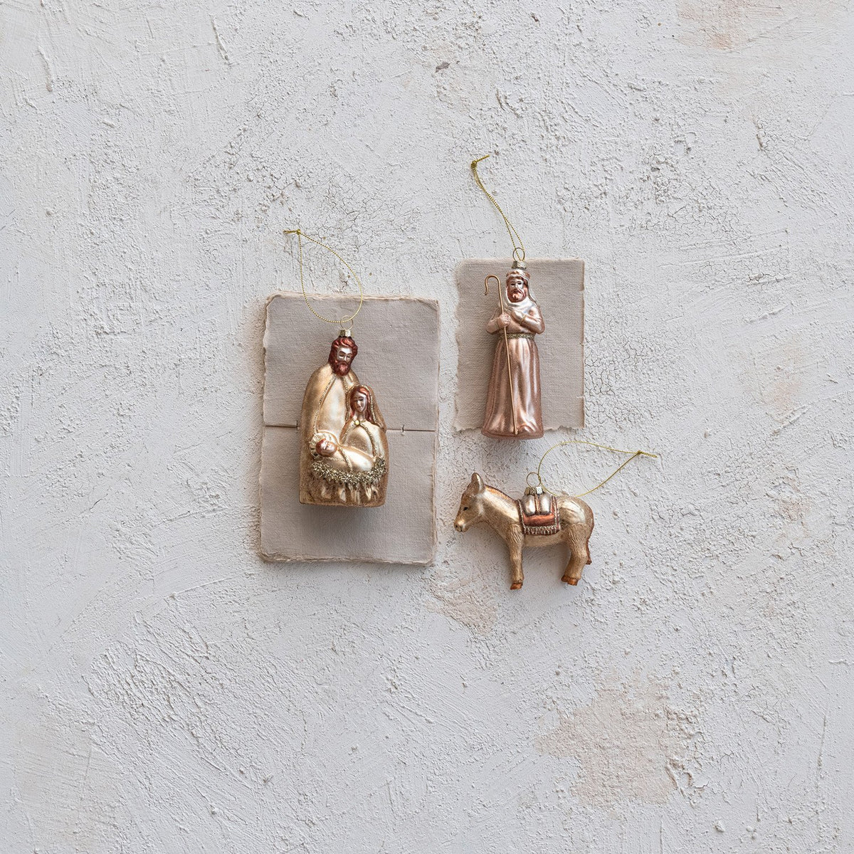 Design Shop 3-1/4"H - 5-1/4"H Glass Nativity Ornament with Glitter, Set of 3