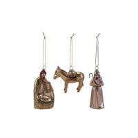 Design Shop 3-1/4"H - 5-1/4"H Glass Nativity Ornament with Glitter, Set of 3