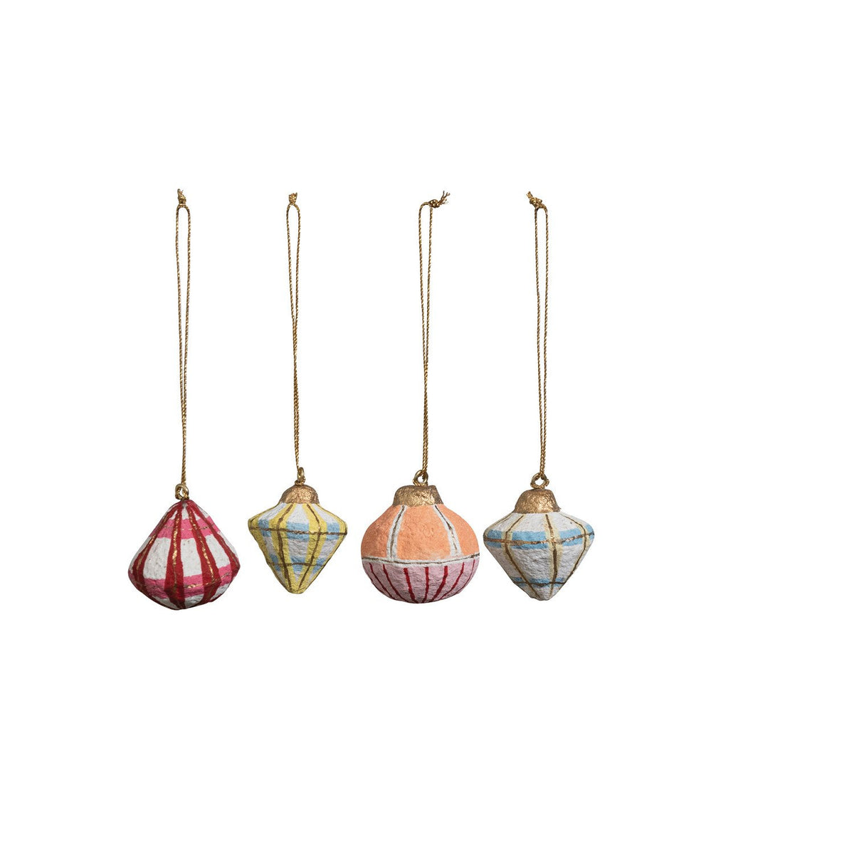 Design Shop 1-1/2"H - 1-3/4"H Handmade Paper Mache Ornament, Set of 4