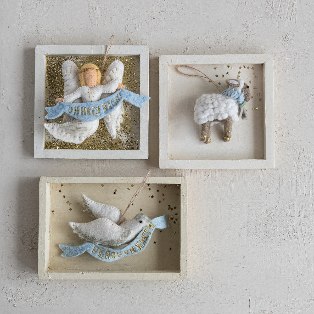 Design Shop Handmade Wool Felt Dove Ornament with Embroidered Banner