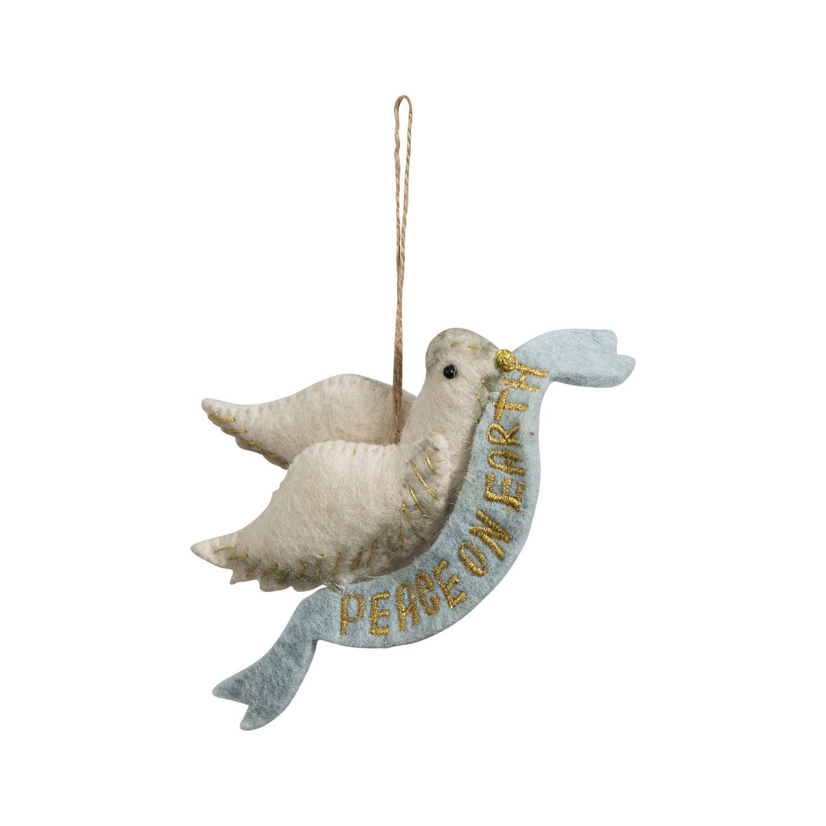 Design Shop Handmade Wool Felt Dove Ornament with Embroidered Banner