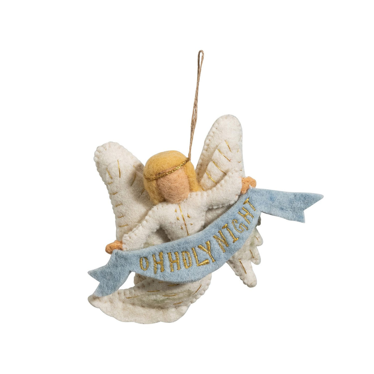 Design Shop Handmade Wool Felt Angel Ornament with Embroidered Banner