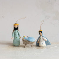 Design Shop Handmade Wool Felt Ornament with Metallic Thread Embroidery, Set of 3
