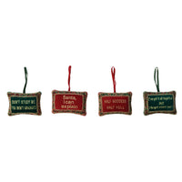 Design Shop Handmade Beaded Velvet Pillow Ornament with Embroidery, Set of 4