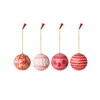 Design Shop Hand-Painted Paper Mache Ornament with Design & Tassel, Set of 4