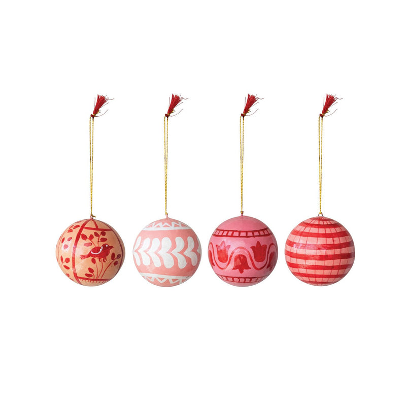 Design Shop Hand-Painted Paper Mache Ornament with Design & Tassel, Set of 4