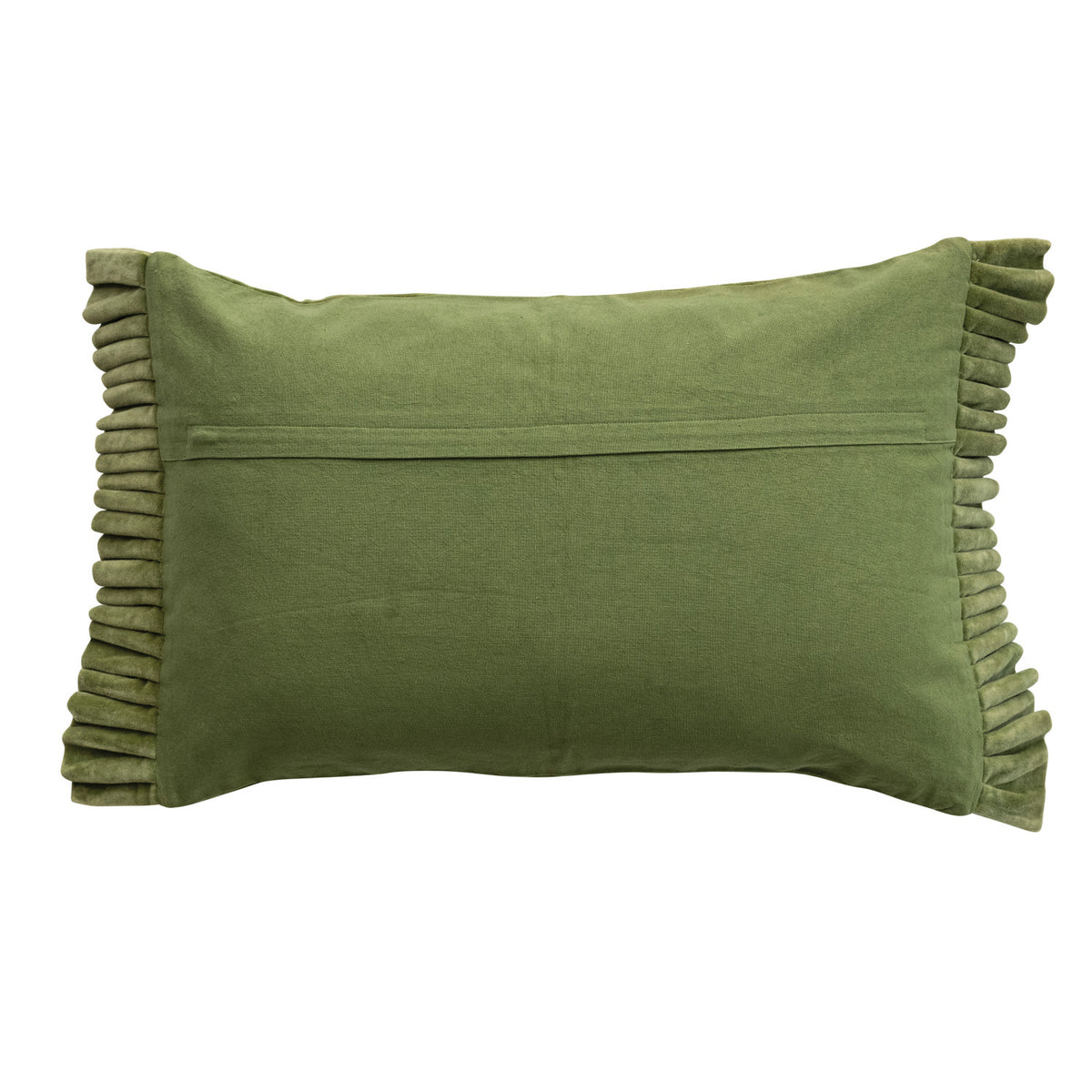 Design Shop Cotton Velvet Lumbar Pillow with Ruffle Trim, Green, 24"W