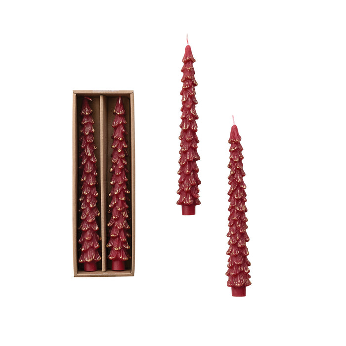 Design Shop Gold-Tipped Burgundy Tree Taper Candles, 10"H, Set of 2