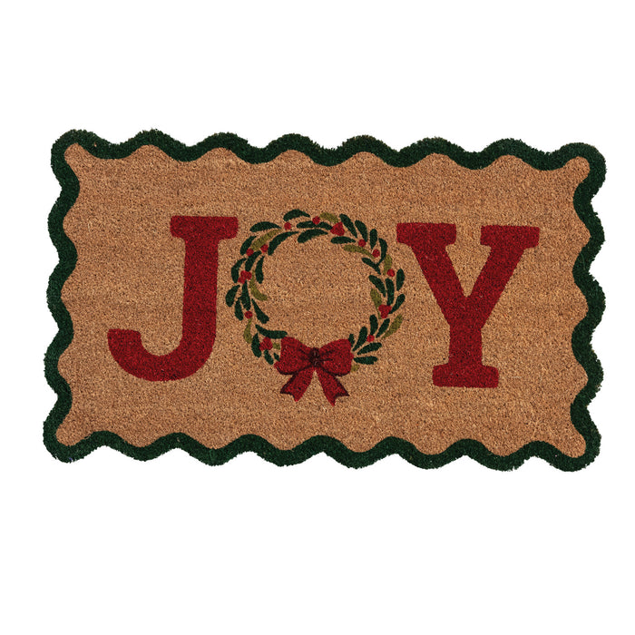 Design Shop Natural Coir Scalloped JOY Doormat with Wreath and Bow
