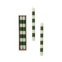 Design Shop Cream and Green Striped Taper Candles, 10"H, Set of 2