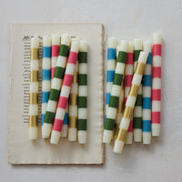 Design Shop Cream and Green Striped Taper Candles, 10"H, Set of 2