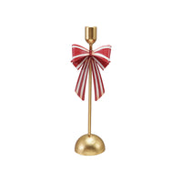Design Shop Gold Taper Holder with Red and White Striped Bow, 14"H