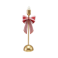 Design Shop Gold Taper Holder with Red and White Striped Bow, 14"H