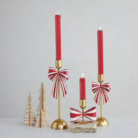 Design Shop Gold Taper Holder with Red and White Striped Bow, 14"H
