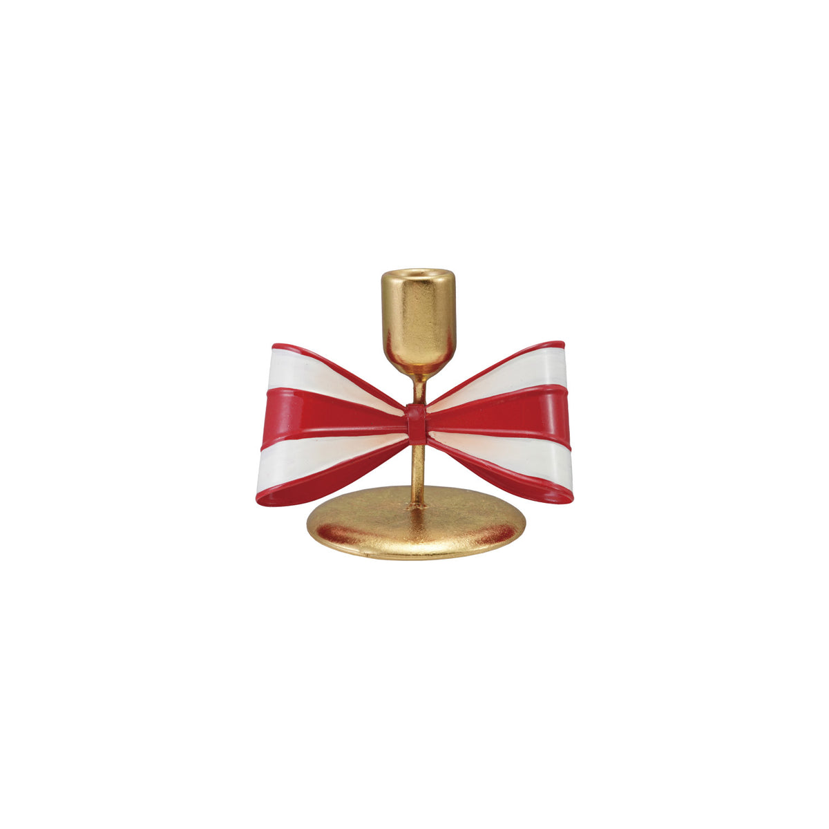 Design Shop Gold Taper Holder with Red and White Striped Bow, 4.5"H