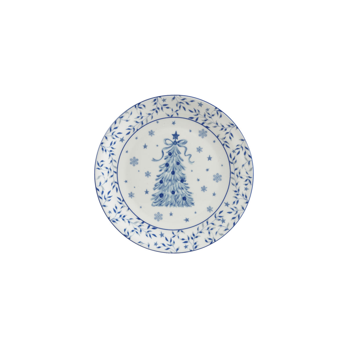 Design Shop White and Blue Stoneware Tree Plate, 8"