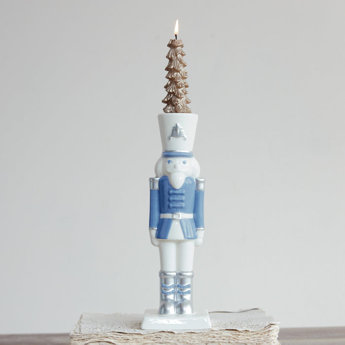 Design Shop White and Blue Nutcracker Taper Holder, 10.25"H