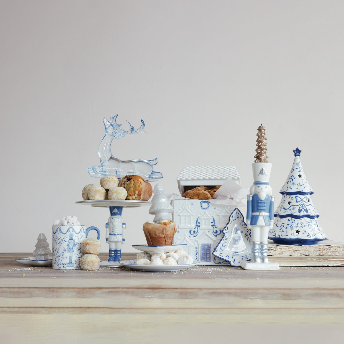 Design Shop White and Blue Nutcracker Taper Holder, 10.25"H