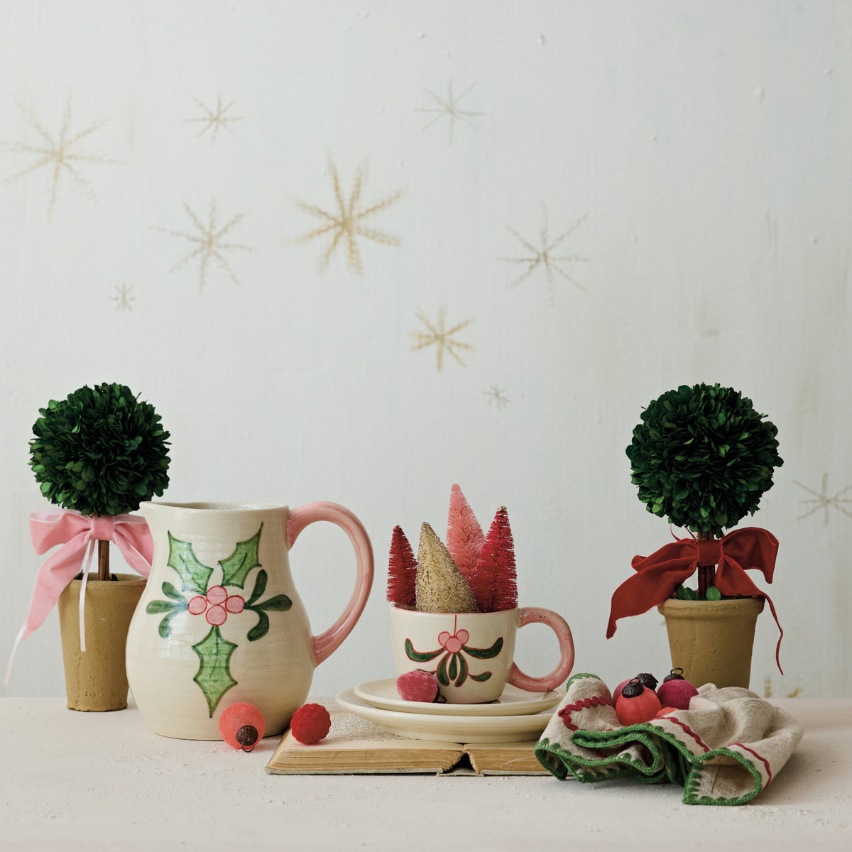 Design Shop Dried Boxwood Tree in Terra-Cotta Pot with Red Velvet Bow