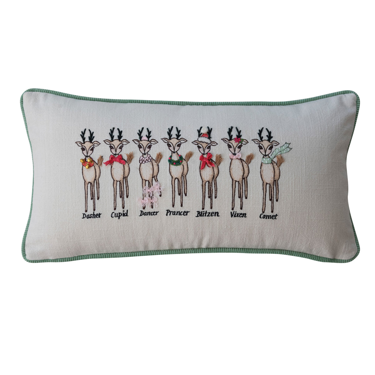 Design Shop Santa’s Reindeer Lumbar Pillow with Velvet Back, 24"W