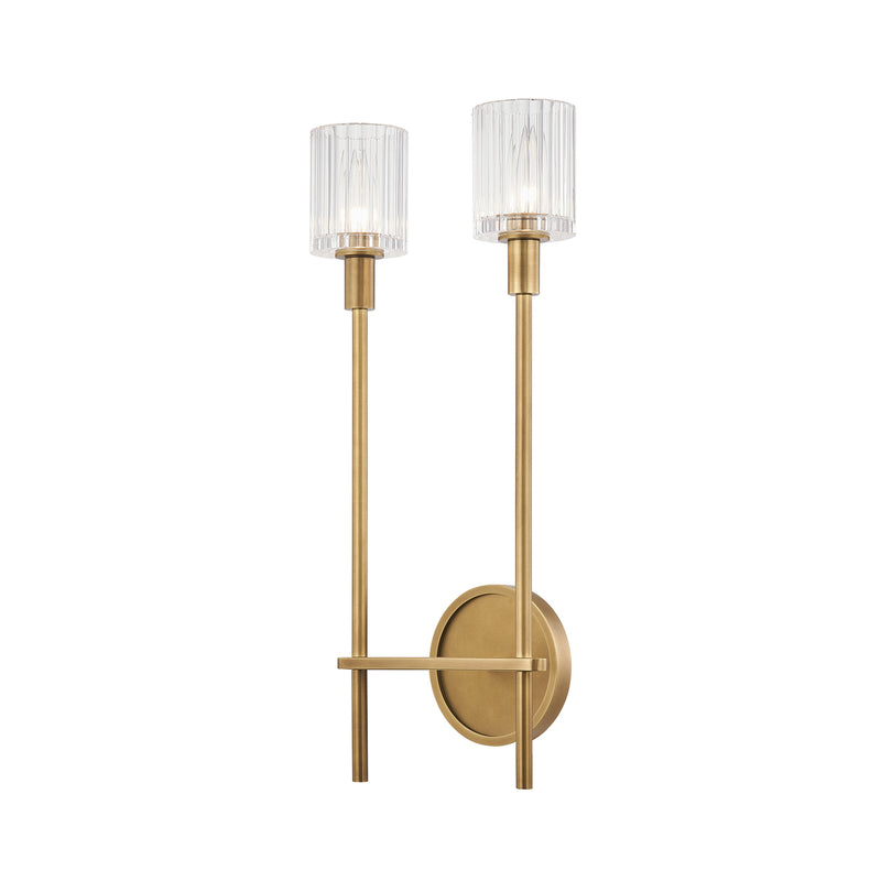 Alora - WV314302VBRC - Two Light Bathroom Fixture - Salita - Ribbed Crystal/Vintage Brass