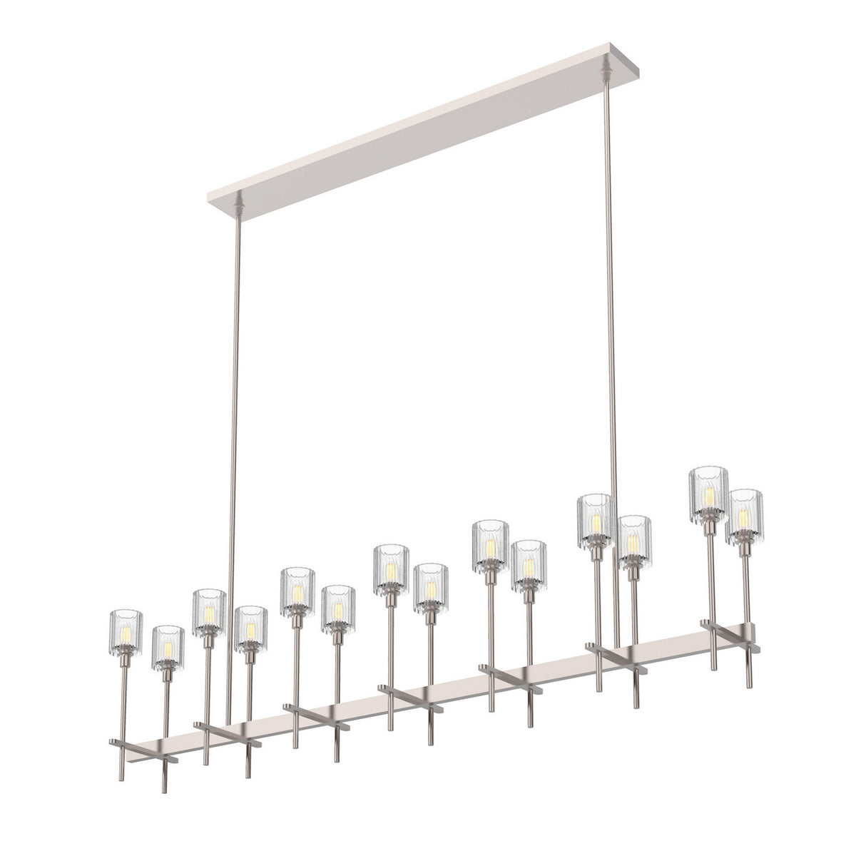 Alora - LP314314PNRC - 14 Light Island Pendant - Salita - Polished Nickel/Ribbed Glass