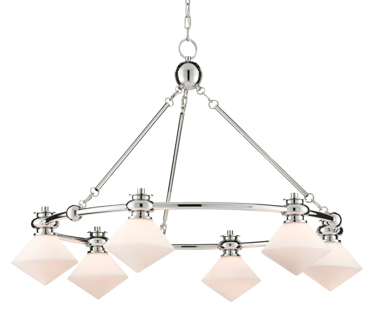 Currey and Company - 9000-0615 - Six Light Chandelier - Rycroft - Polished Nickel/White