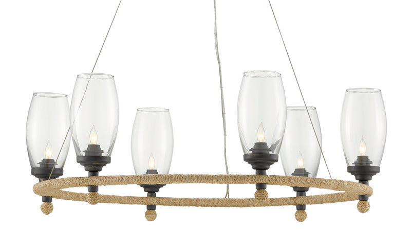 Currey and Company - 9000-0738 - Six Light Chandelier - Hightider - French Black/Natural Rope