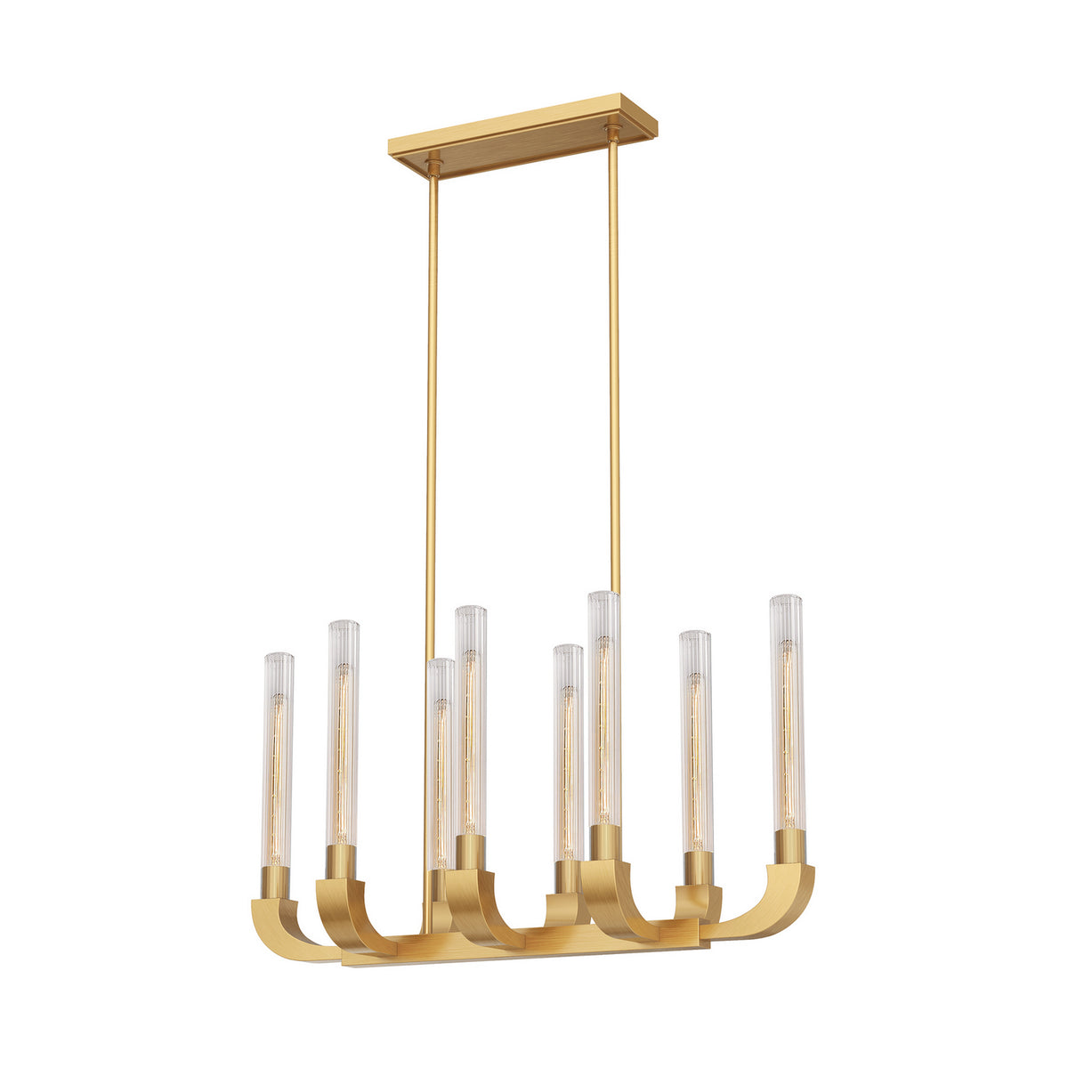 Alora - LP316008VBCR - Eight Light Island Pendant - Flute - Ribbed Glass/Vintage Brass