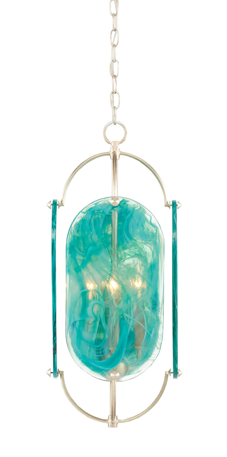 Currey and Company - 9000-0845 - Four Light Chandelier - Fugue - Smokewood/Transparent Green/Silver Leaf