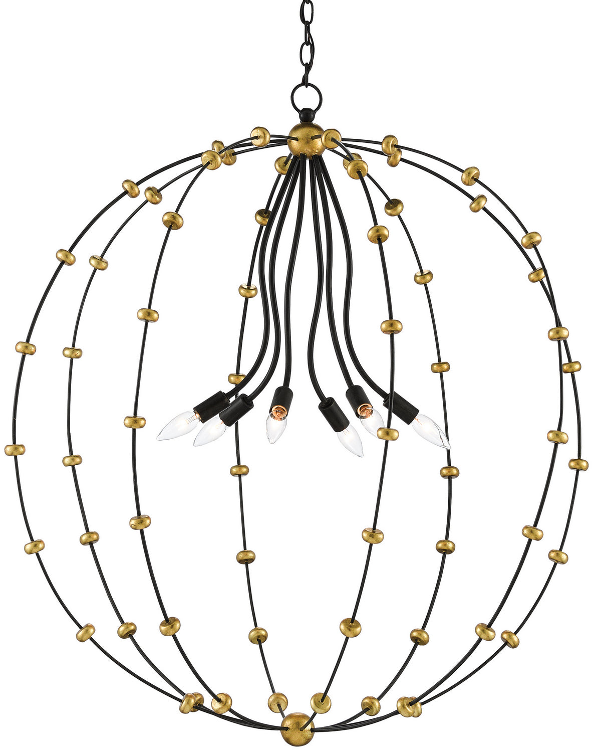 Currey and Company - 9000-0387 - Six Light Chandelier - Black Iron/Antique Gold Leaf