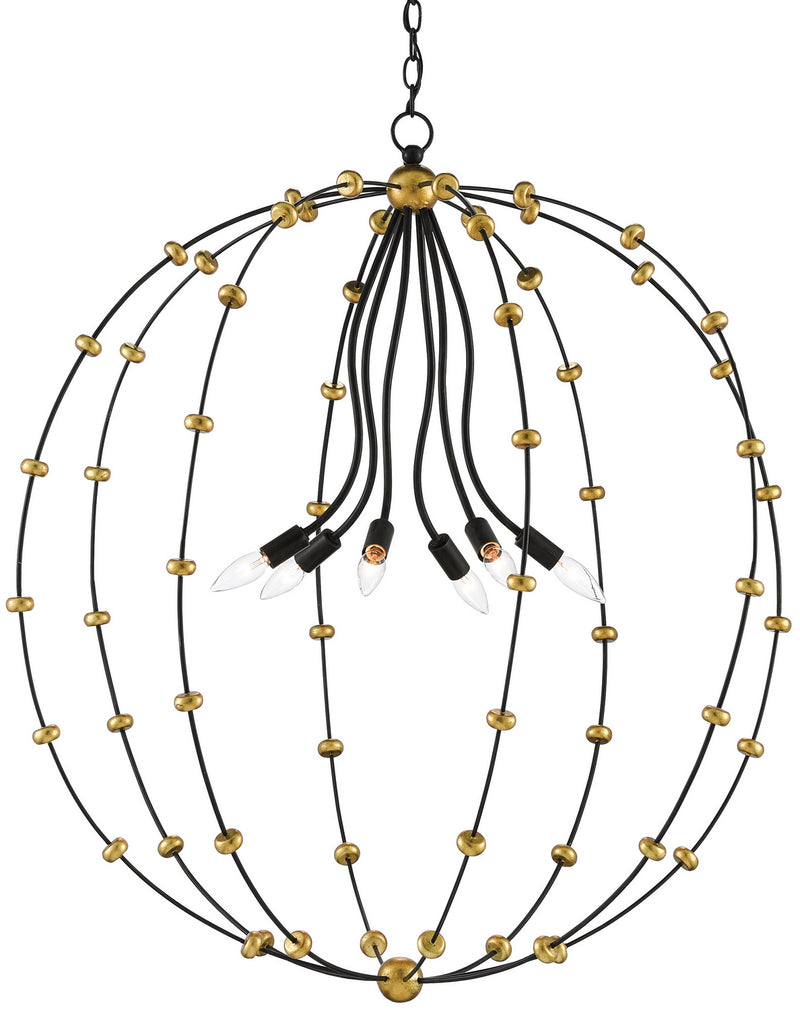 Currey and Company - 9000-0387 - Six Light Chandelier - Black Iron/Antique Gold Leaf