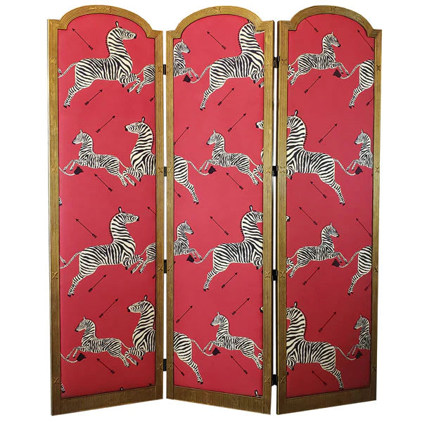 Ava 3 Panel Red Scalamandré Gold Leaf Screen