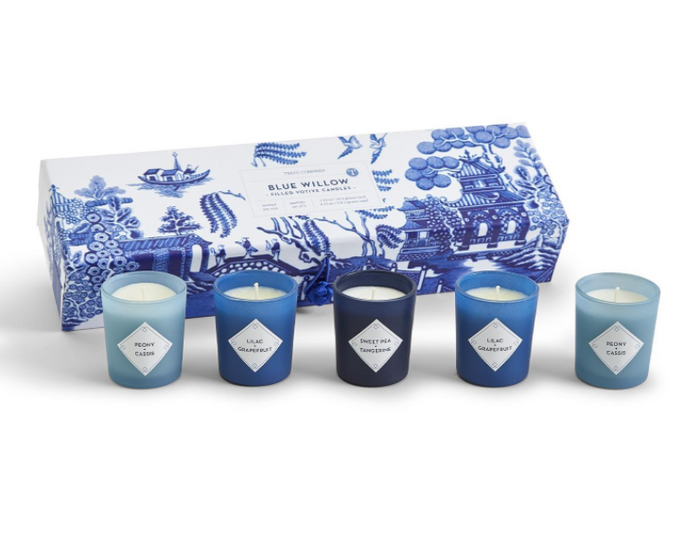 Blue Willow Set Of 5 Scented Candles In Gift Box Includes 3 Scents