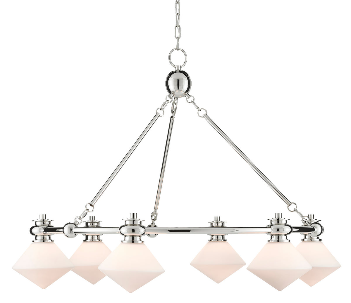 Currey and Company - 9000-0615 - Six Light Chandelier - Rycroft - Polished Nickel/White
