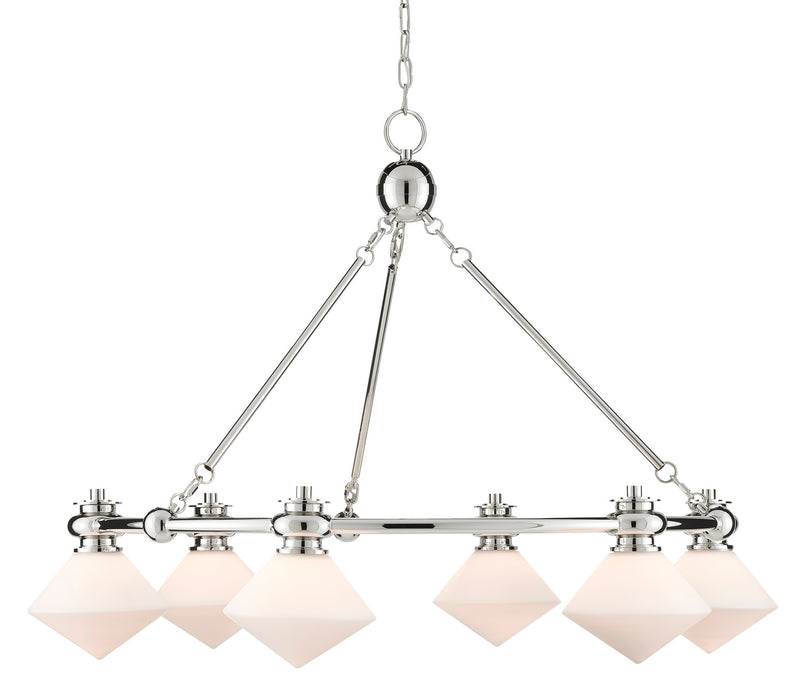 Currey and Company - 9000-0615 - Six Light Chandelier - Rycroft - Polished Nickel/White